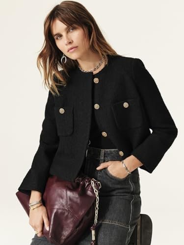 Women's Tweed Jackets Long Sleeve Business Button Down Casua...