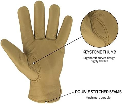 Leather Work Gloves for Men & Women, Reinforced Durable Gard...
