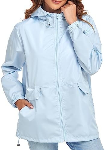 Women's Lightweight Raincoat Waterproof Packable Outdoor Win...