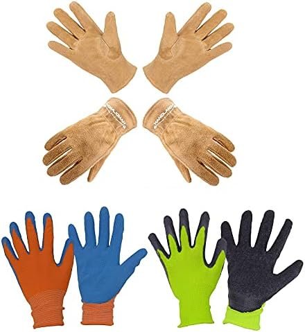 2 Pairs of HANDLANDY Kids Gardening Gloves Foam Rubber Coate...
