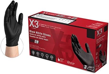 X3 Black Nitrile Disposable Industrial-Grade Gloves 3 Mil, L...