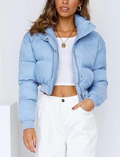 Uaneo Womens Cropped Puffer Jacket Stand Collar Zip Up Winte...
