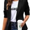 Womens Casual Blazers Long Sleeve Lapel Button Slim Work Off...