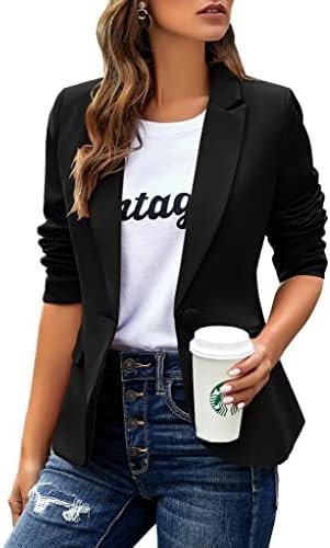 Womens Casual Blazers Long Sleeve Lapel Button Slim Work Off...