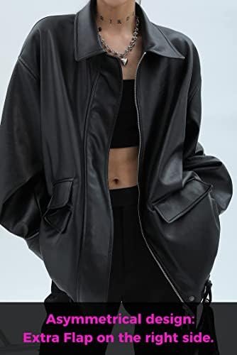 Women Faux Leather Blazer Vintage Lapel Boyfriend PU Jacket ...