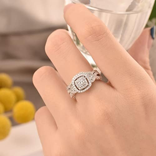 SHELOVES Wedding Rings Set for Women Round White Cz Engageme...