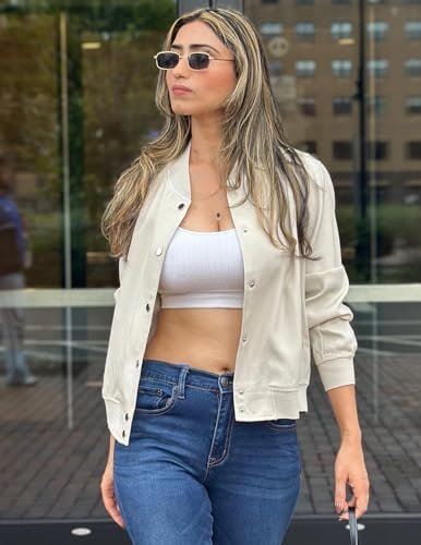 Zeagoo Bomber Jacket Women Varsity Casual Striped Button Dow...