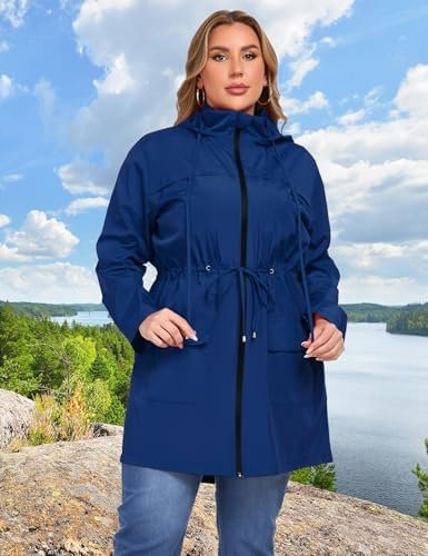 ZOMVA 2025 Plus Size 1X-4X Rain Jacket Coat Long Lightweight...