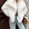 Women's Faux Fur Coat Cropped Fluffy Jacket Long Sleeve Open...