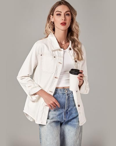 luvamia Denim Jackets for Women Trendy Long Sleeve Button Do...