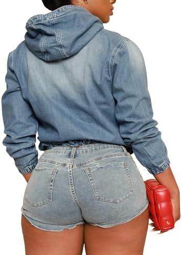 PINSV Women's Half Zip Sweatshirt Denim Hoodie Pullover Jack...