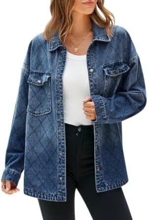 Tankaneo Womens Oversized Denim Jackets Trendy Diamond Quilt... Tankaneo Womens Oversized Denim Jackets Trendy Diamond Quilt...