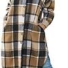 PUWEI Women's Casual Lapel Button Down Long Plaid Shirt Coat...