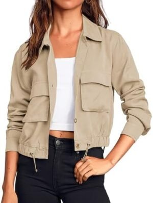 Onedreamer Women's Military Safari Cropped Jackets Button Do... Onedreamer Women's Military Safari Cropped Jackets Button Do...