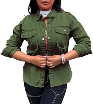 Women's Ripped Fringe Jean Jacket Oversized Button Down Long... Women's Ripped Fringe Jean Jacket Oversized Button Down Long...