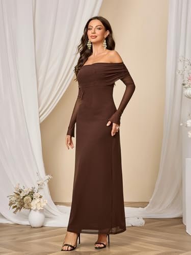 Colysmo Women Long Sleeve Mesh Off Shoulder Bodycon Maxi Dre...