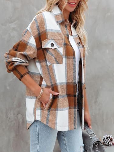 Moss Rose Womens Casual Plaid Shackets Button Down Long Slee...
