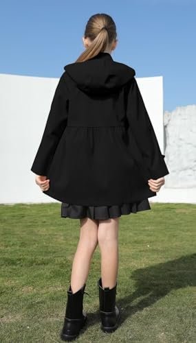 Cromoncent Girl's Waterproof Hoodie Trench Coat Cute Dress C...