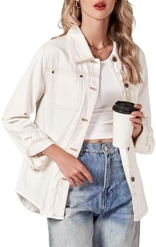 luvamia Denim Jackets for Women Trendy Long Sleeve Button Do...