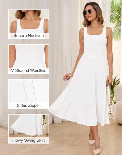 Zattcas Womens 2025 Spring Summer Square Neck Sleeveless Flo...