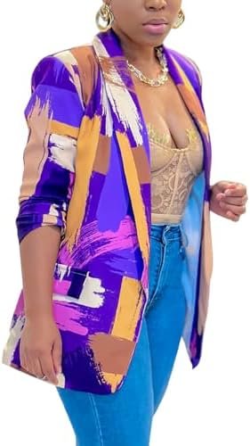 HuiSiFang Women's Printed Blazer Jacket Long Sleeve Open Fro...