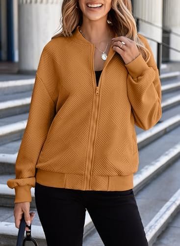 EVALESS Womens Bomber Jacket Coat Casual Stand Collar Zip Up...