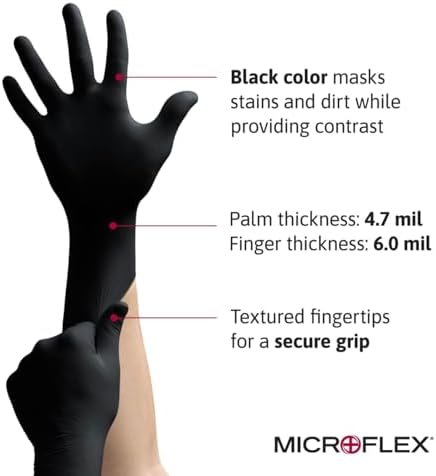 MICROFLEX MidKnight MK-296 Disposable Nitrile Gloves for Mec...