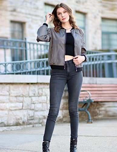 Zeagoo Women's Bomber Jacket Casual Coat Zip Up Outerwear Wi...