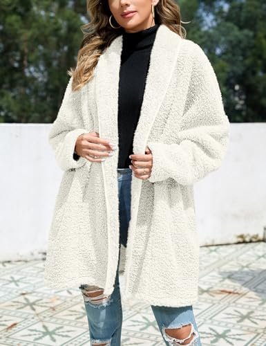 Zilcremo Women Oversized Fleece Cardigan Open Front Shawl Co...