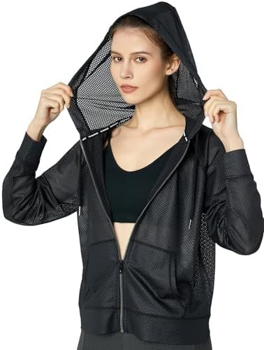 Women's Long Sleeve Mesh Hoody Sheer Hooded Sweatshirt Light...