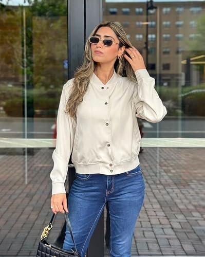 Zeagoo Bomber Jacket Women Varsity Casual Striped Button Dow...