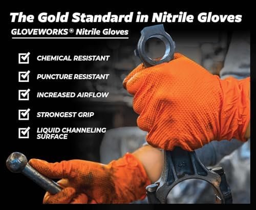 GLOVEWORKS HD Orange Nitrile Gloves, 8 Mil, Disposable, Rais...