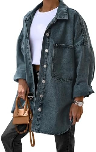 Saodimallsu Women's Oversized Denim Jackets Casual Button Do...