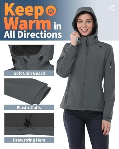 Outdoor Ventures Women's Softshell Jacket with Hood Fleece L...