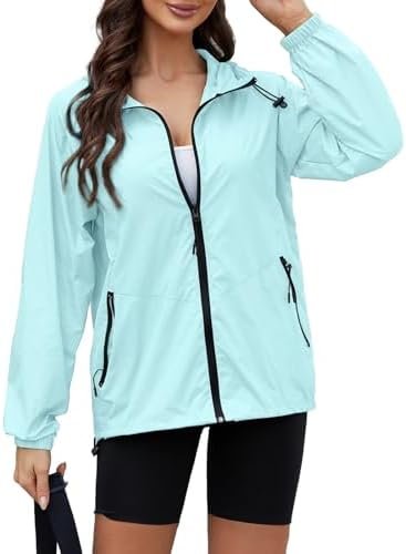 Rain Jacket Women Waterproof Packable Raincoat With Pocket L...