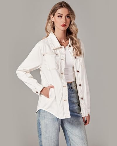 luvamia Denim Jackets for Women Trendy Long Sleeve Button Do...