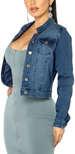 BessCops Denim Jacket for Women Winter Long Sleeve Classic D...