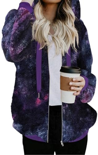 Nirovien Womens Sherpa Jacket Fuzzy Zip Up Hoodie Oversized ...