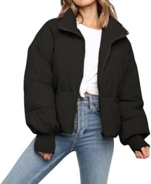 Women’s Winter Cropped Puffer Jacket Coat Casual Quilted Bag... Women’s Winter Cropped Puffer Jacket Coat Casual Quilted Bag...