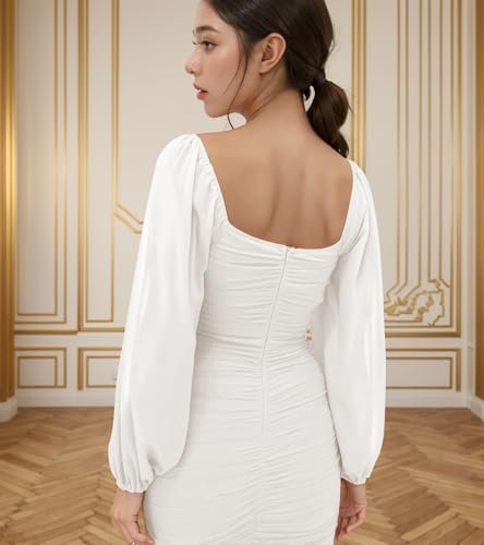 MllesReve Women Long Puffy Sleeve Midi Dresses Square Neck R...