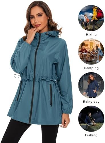 TCOT Rain Jackets for Women Waterproof Packable Hooded Rain ...