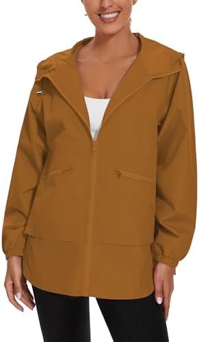 PESION Womens Waterproof Raincoat Lightweight Rain Jacket Tr...