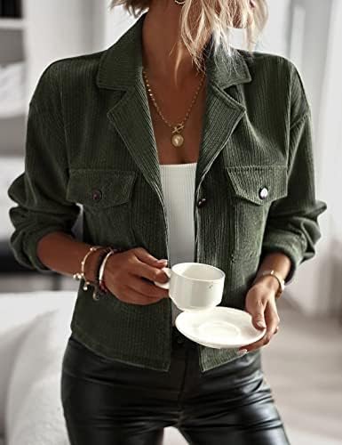 Kwoki Women's Corduroy Jackets Casual Long Sleeve Button Dow...