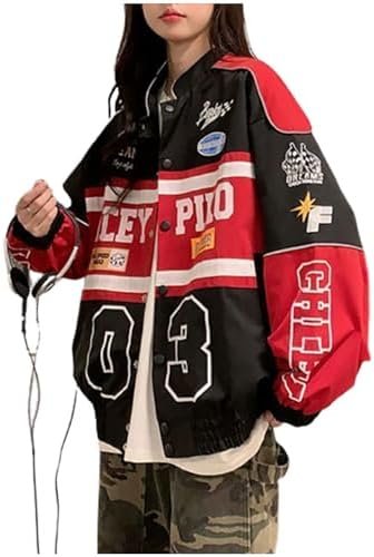 POHADON Varsity Jacket For Women Patchwork Long Sleeve Racin...