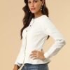 Allegra K Women's Peplum Denim Jackets Collarless Round Neck...