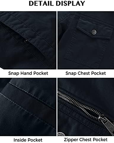 WenVen Men's Casual Canvas Cotton Military Lapel Jacket