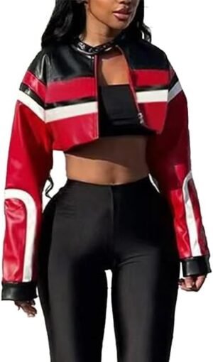 VOIKERDR Leather Jacket Cropped Jacket Motorcycle Jacket Y2K... VOIKERDR Leather Jacket Cropped Jacket Motorcycle Jacket Y2K...