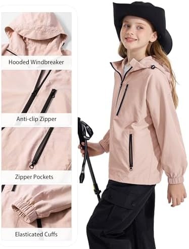 Rolanko Girls Waterproof Hooded Jacket Lightweight Raincoats...