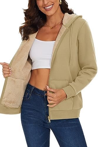 MAGCOMSEN Womens Zip Up Hoodies Sherpa Lined Fleece Thermal ...