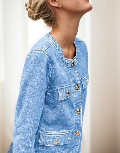 Kedera Jean Jacket Women 2025 Long sleeves Cropped Collarles...